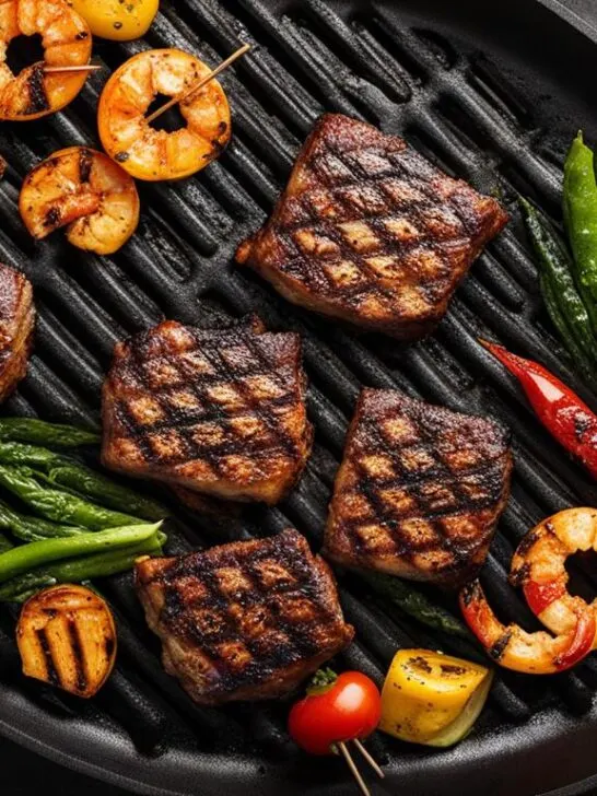 Grill pan with food