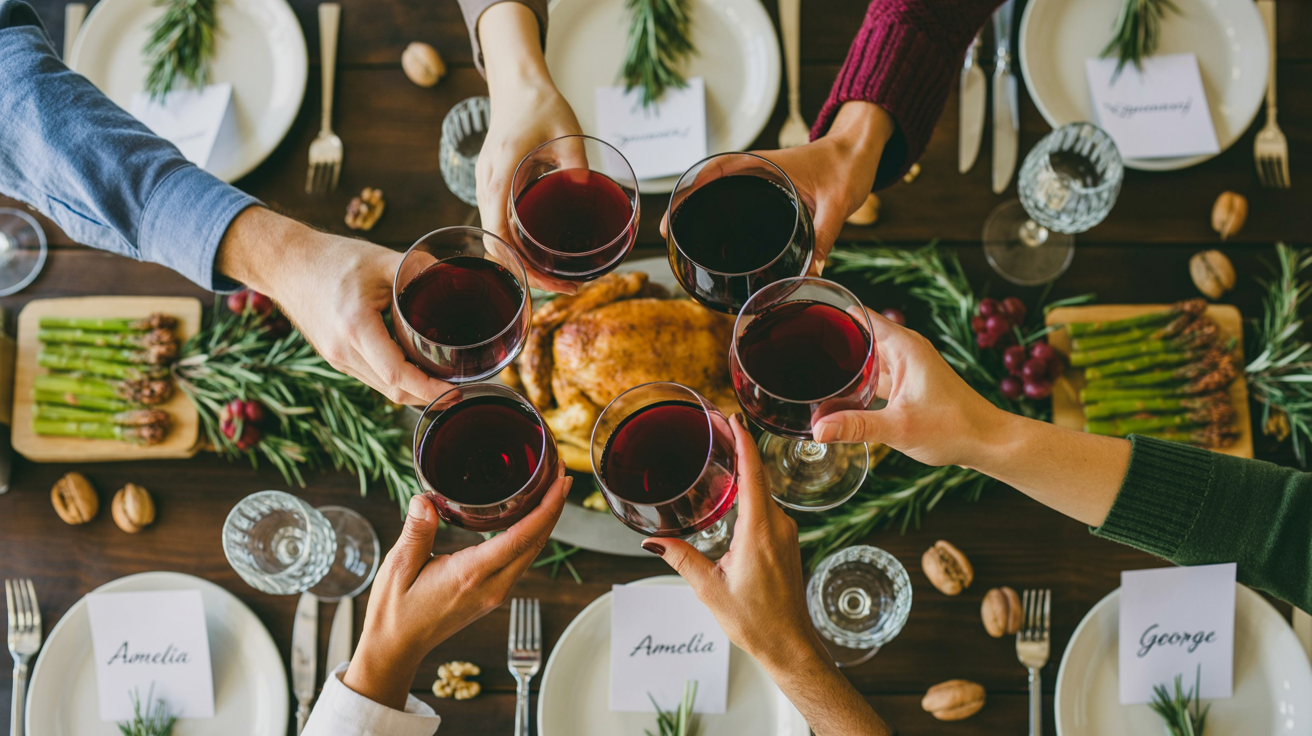 a bountiful Thanksgiving feast presented on a rustic, aged wooden table