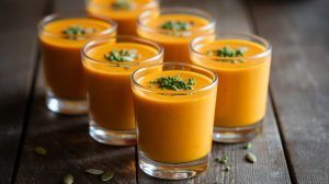 6 shot glasses of Butternut Squash Soup Shooters
