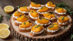 crostini with cheese and preserved lemon slices