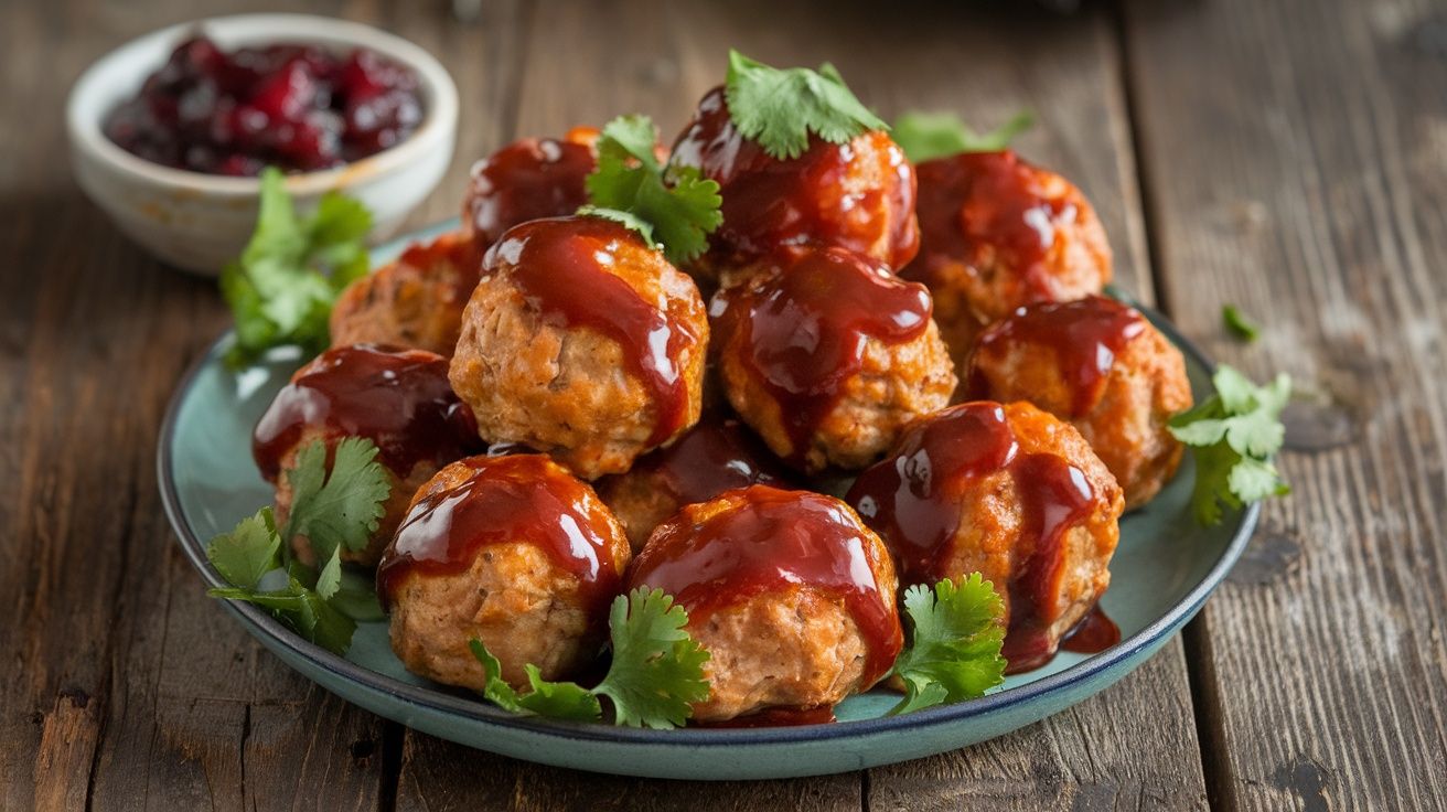 sweet and spicy turkey meatballs on a platter
