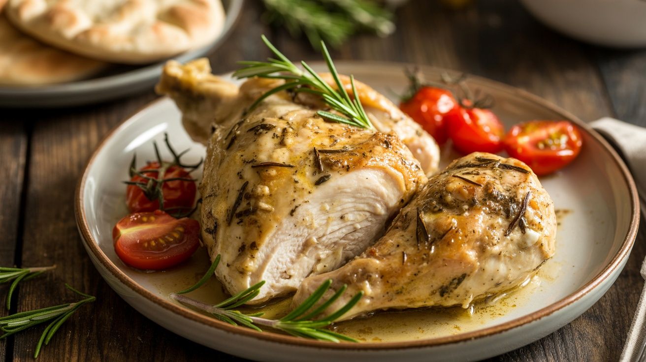 Greek yogurt marinated baked chicken on a plate