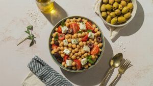 chick peas and vegetables in a bowl