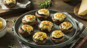 portobello stuffed mushrooms on a platter