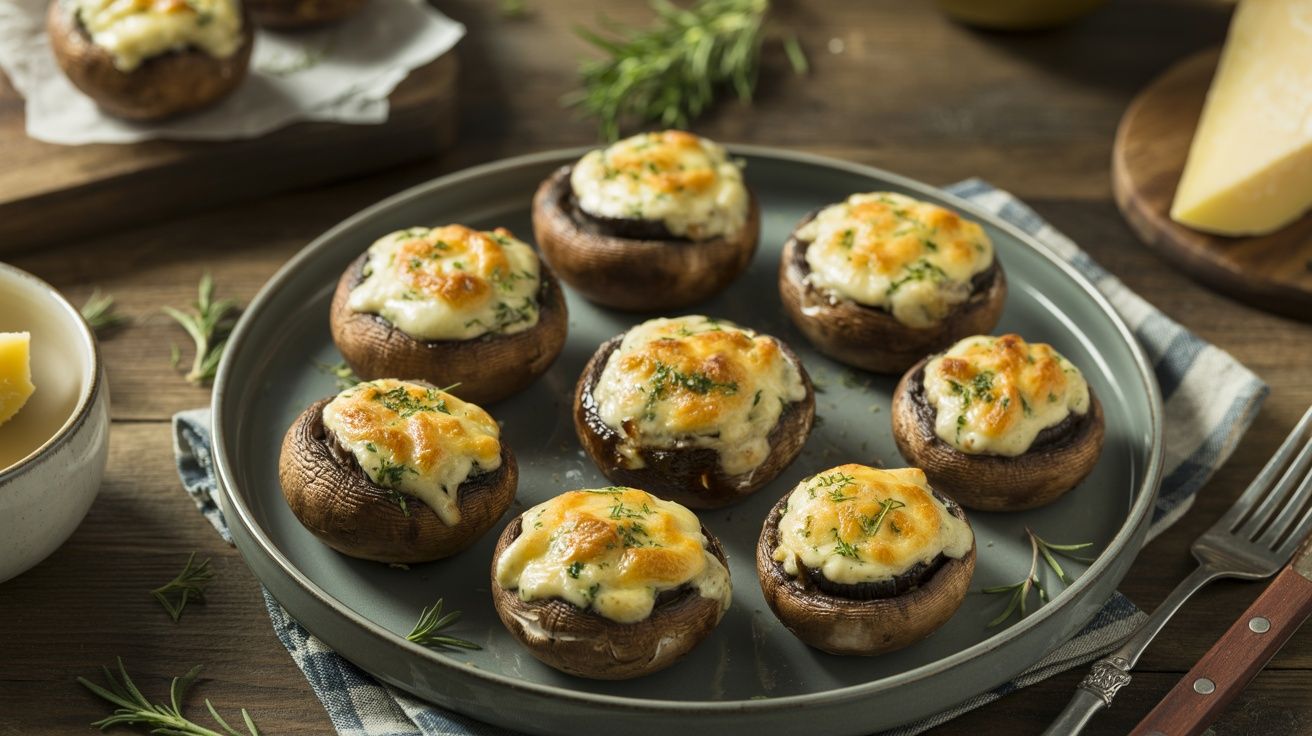 portobello stuffed mushrooms on a platter