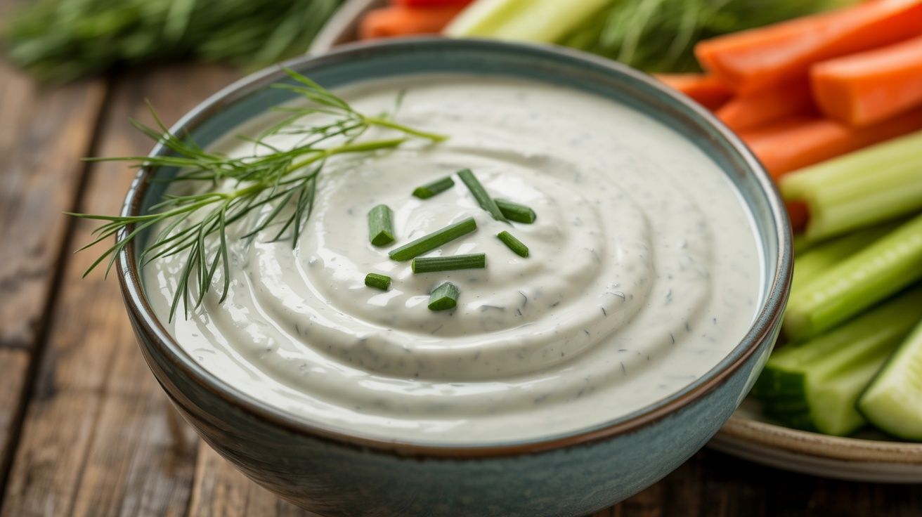Creamy vegan ranch dressing with fresh dill and chives