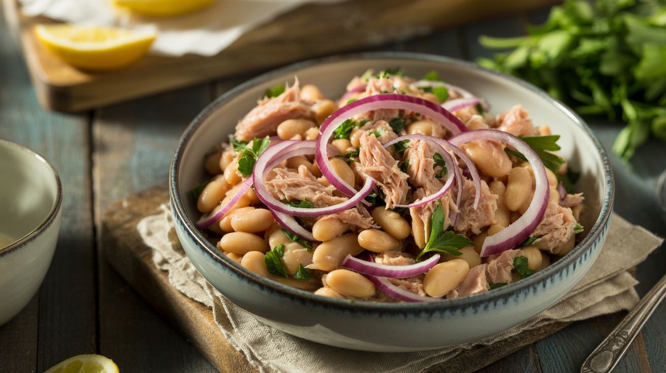 a bowl of white bean and tuna salad