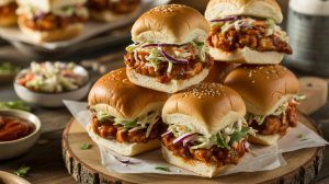 BBQ chicken sliders on a platter