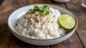 Coconut lime rice with fresh garnish
