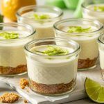 small jars of no bake key lime cheesecake with lime wedges