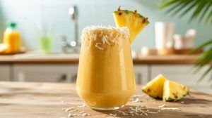 Tropical smoothie with pineapple and coconut