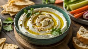 Creamy feta dip with olive oil