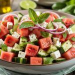 Colorful salad with watermelon and feta